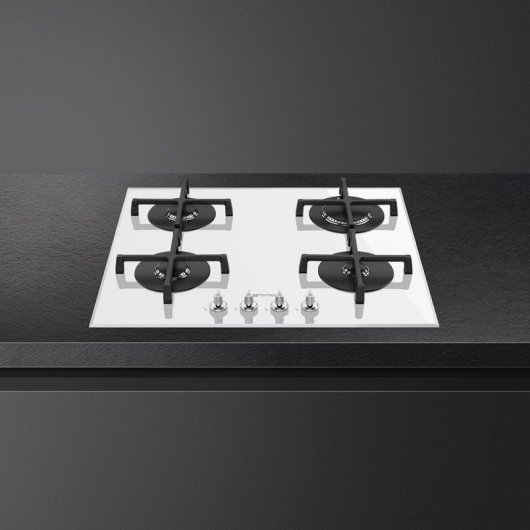 Smeg PV164B2 Placa de Gas 4 Zonas 60cm Cristal Blanco