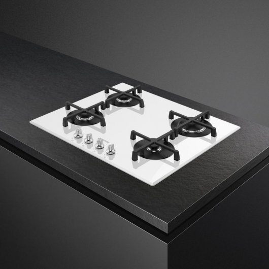 Smeg PV164B2 Placa de Gas 4 Zonas 60cm Cristal Blanco