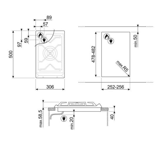 Smeg SRV531GH5 plaque Acier inoxydable Intégré (placement) Gaz 1 zone(s)