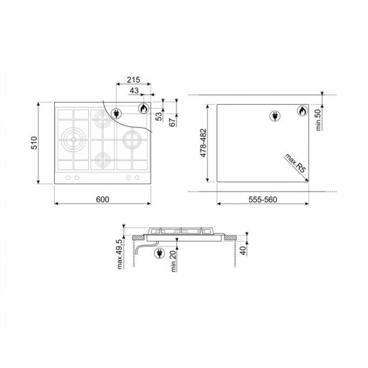 Smeg SLR64SGH Placa de Gas 4 Zonas 60cm Inox