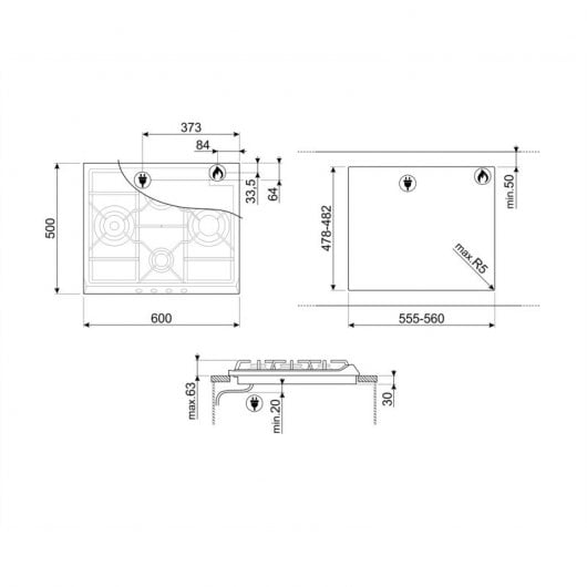 Smeg SR60GHS Placa de Gas 4 Zonas 60cm Inox
