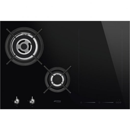 Smeg PM3721WLD Placa Mixta 2 Zonas de Gas + 2 Zonas Inducción 75cm Negro