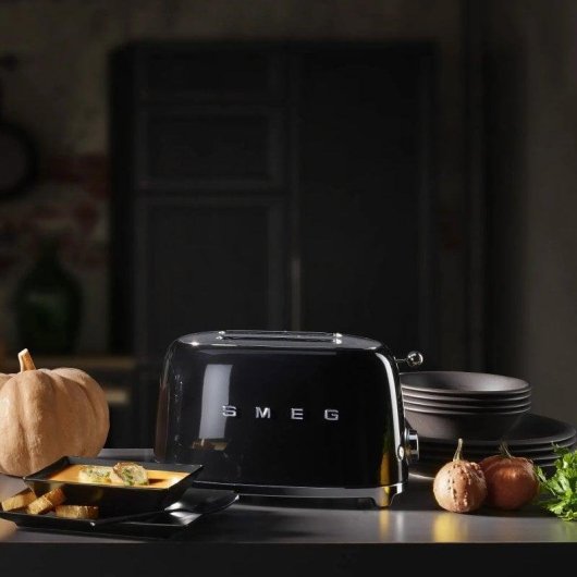 Tostadora Smeg TSF01BLEU 2 Sleuven 950W 6 Niveaus Ontdooien Functie Zwart Glanzend