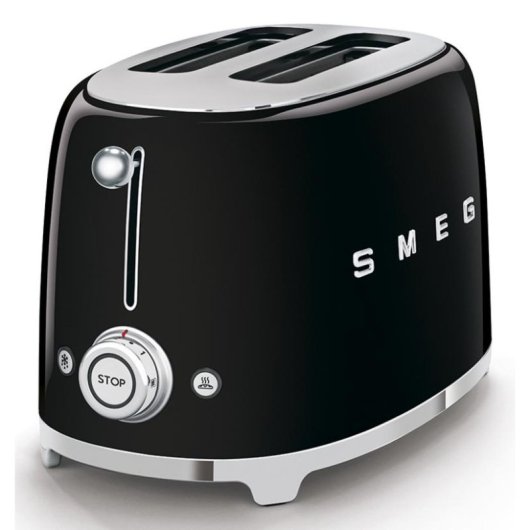 Tostadora Smeg TSF01BLEU 2 Sleuven 950W 6 Niveaus Ontdooien Functie Zwart Glanzend