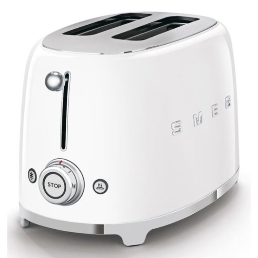 Torradeira vintage Smeg TSF01WHEU 2 ranhuras 950 W 6 niveis reaquecimento descongelacao branca