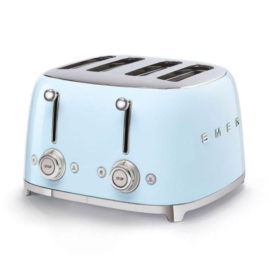 Vintage broodrooster Smeg TSF03PBEU 4 Sleuven 2000W 6 Bruiningsstanden Ontdooien Blauw