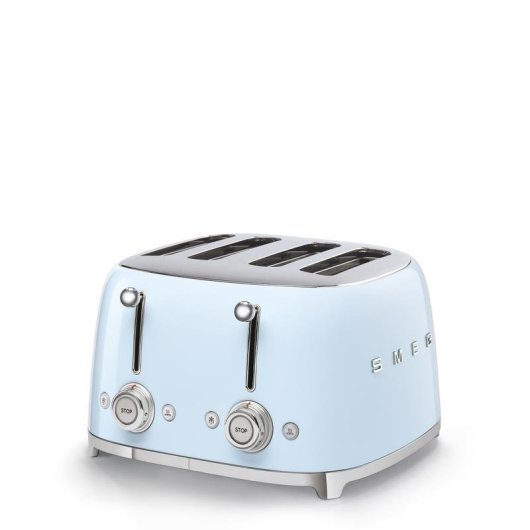 Vintage broodrooster Smeg TSF03PBEU 4 Sleuven 2000W 6 Bruiningsstanden Ontdooien Blauw
