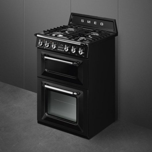 Smeg Victoria TR62BL Cocina de Gas 4 Zonas + 2 Hornos Negra