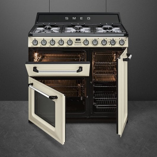 Smeg Victoria TR93P Cocina de Gas 6 Zonas + 3 Hornos Crema