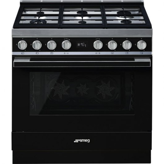 Smeg Portofino CPF9GPBL Cocina de Gas 6 Zonas + Horno Pirolítico Negra