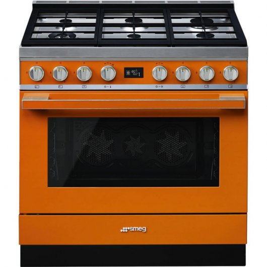 Smeg Portofino CPF9GPOR Cocina de Gas 6 Zonas + Horno Pirolítico Naranja