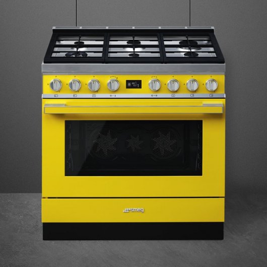 Smeg Portofino CPF9GPYW Cocina de Gas 6 Zonas + Horno Pirolítico Amarilla