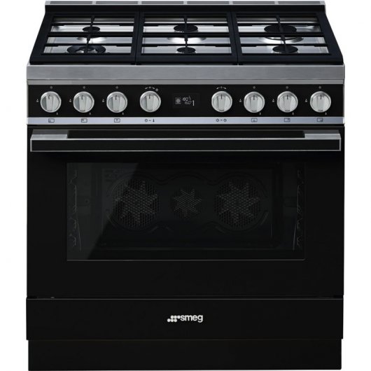 Smeg Portofino CPF9GMBL Cocina de Gas 6 Zonas + Horno Multifunción Negra
