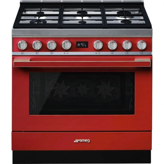 Smeg Portofino CPF9GPR Cocina de Gas 6 Zonas + Horno Pirolítico Roja