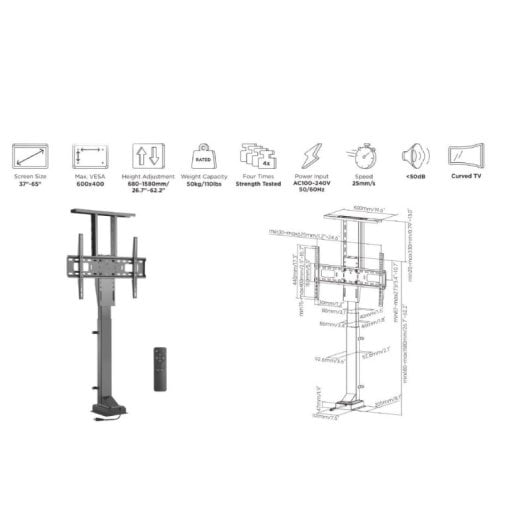 Equip 650606 Soporte Pantalla de Suelo Motorizado 37"-65" con Mando Distancia hasta 50kgs