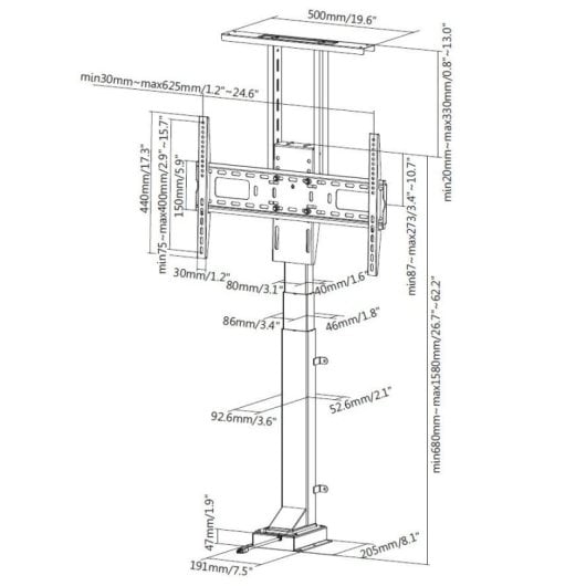 Equip 650606 Soporte Pantalla de Suelo Motorizado 37"-65" con Mando Distancia hasta 50kgs
