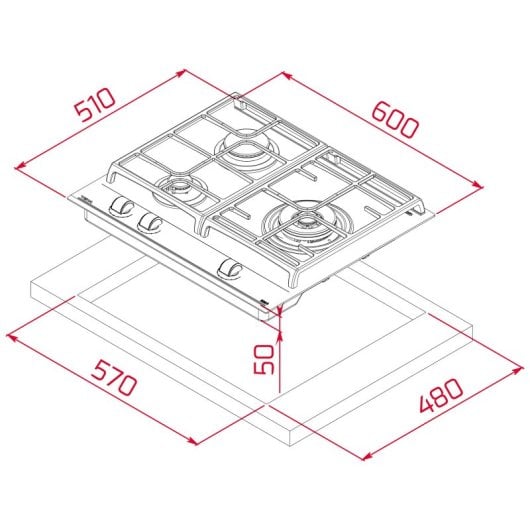 Teka GZC 63310 Placa de Gas Natural 3 Zonas 60cm Negra