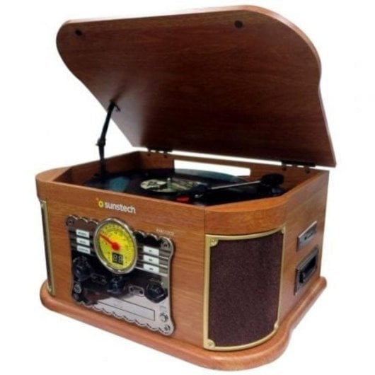 Tocadiscos Sunstech PXRC52CD 5W RMS Bluetooth Trazione Diretta CD Cassette MP3 Legno