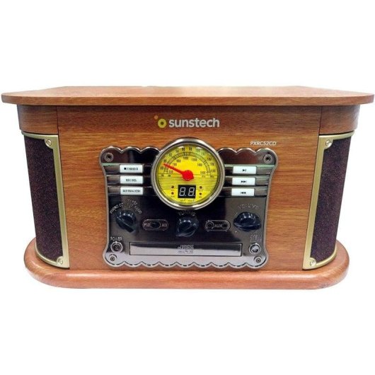 Tocadiscos Sunstech PXRC52CD 5W RMS Bluetooth Tracción Directa CD Cassette Radio Madera