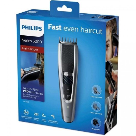 Tondeuse Homme Philips HC5630/15 Sans Fil 90min 28 Longueurs Étanche 3 Sabots