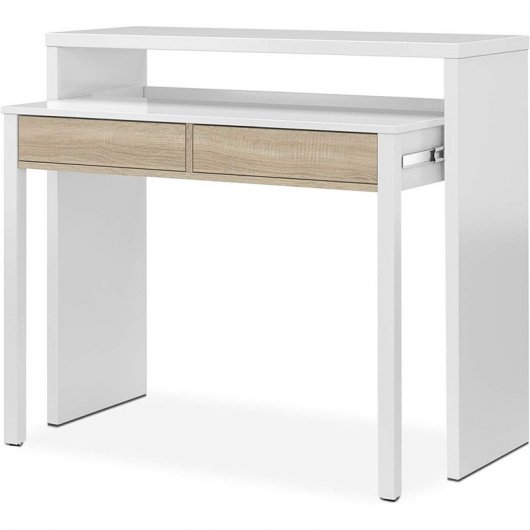 Habitdesign Bureau Mesa de Escritorio Extensible Blanco/Roble