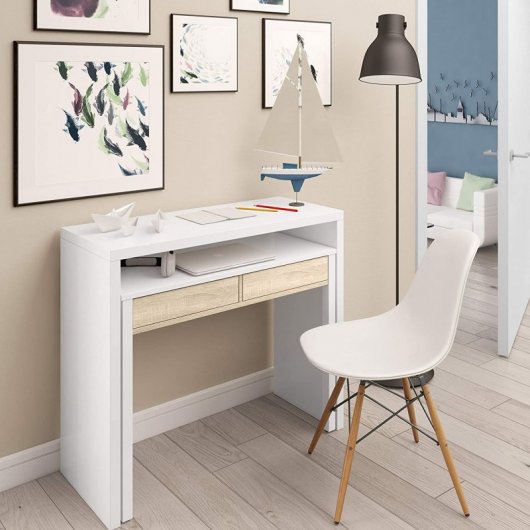 Habitdesign Bureau Mesa de Escritorio Extensible Blanco/Roble