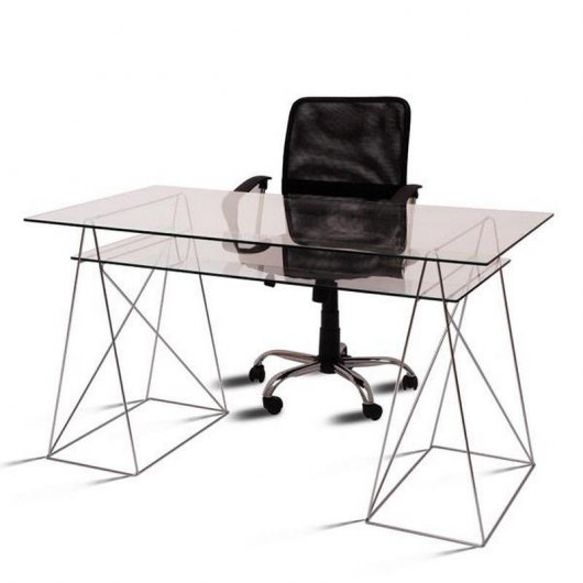 Office Mesa Oficina de Cristal con Caballetes Cromados 130x70cm