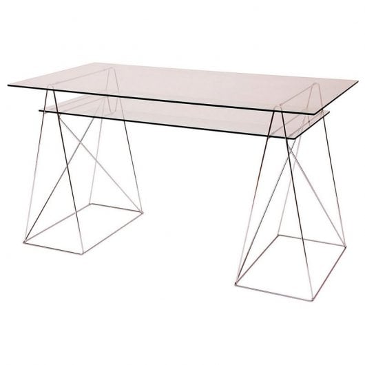 Office Mesa Oficina de Cristal con Caballetes Cromados 130x70cm