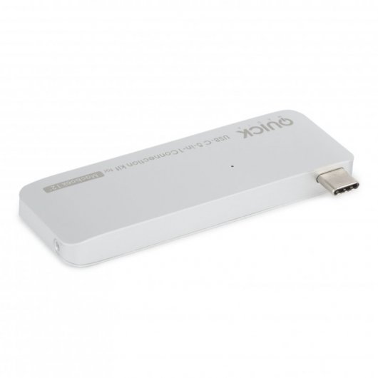 Quick Media Adaptador con Función de Carga 5 en 1 USB Tipo C a 2xUSB 3.1/USB-C/SDHC/Micro SDHC