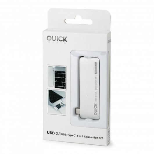 Quick Media Adaptador con Función de Carga 5 en 1 USB Tipo C a 2xUSB 3.1/USB-C/SDHC/Micro SDHC