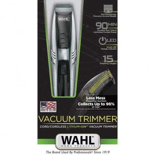 Wahl Vacuum Trimmer Cortapelos Inalámbrico con Sistema de Aspiración