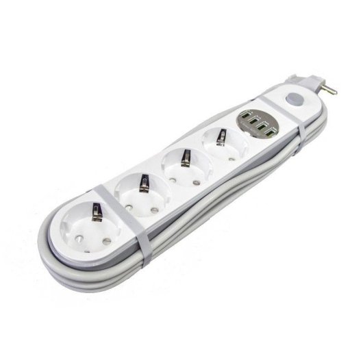 Multiprise Phasak PH 0544 4 Prises Protection Interrupteur 4 USB-A 2 m