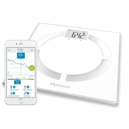 Balança Bioimpedância Medisana BS-444 Connect 180kg 8 Utilizadores Bluetooth LCD