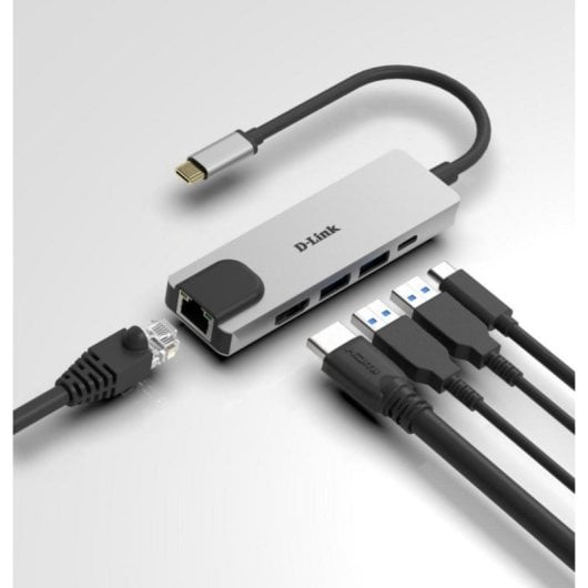 Hub USB-C D-Link DUB-M520 HDMI 4K RJ-45 2xUSB 3.0 Thunderbolt 3 60W Alumínio