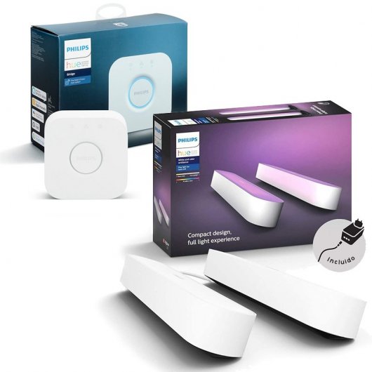 Philips Pack Hue Bridge + Hue Play Pack de 2 Barras de Luz Regulável Branca com Alimentador