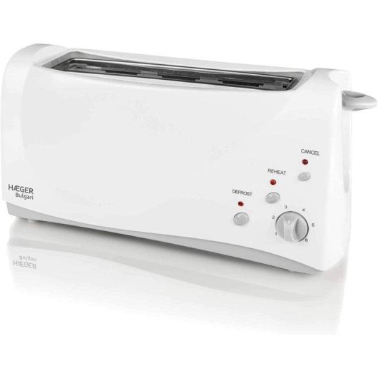 Grille-pain Haeger Bulgari 2 tranches, 1 fente longue extra-large 1000 W, 6 niveaux, décongélation, blanc