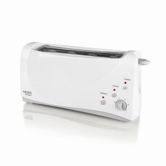 Grille-pain Haeger Bulgari 2 tranches, 1 fente longue extra-large 1000 W, 6 niveaux, décongélation, blanc
