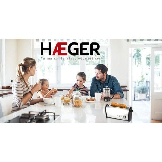 Grille-pain Haeger Desayuno Plus 2 Fentes Longues 1400 W 6 Niveaux Réchauffage Décongélation Noir/Inox