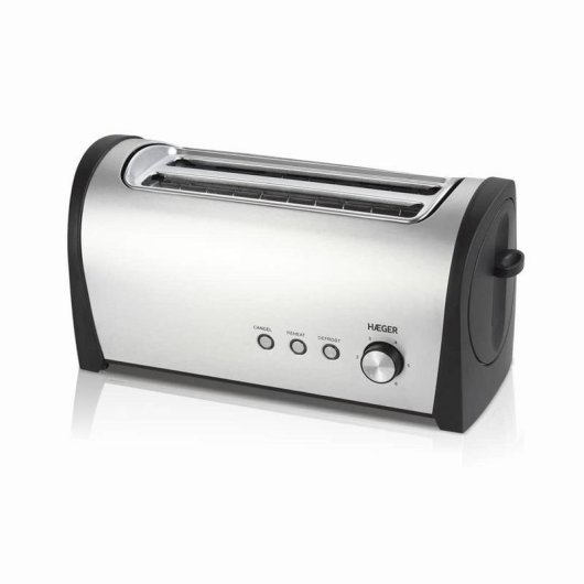 Grille-pain Haeger Desayuno Plus 2 Fentes Longues 1400 W 6 Niveaux Réchauffage Décongélation Noir/Inox