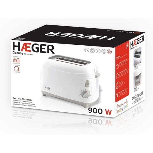 Grille-pain Haeger Geminy 2 Fentes Longues 900 W 7 Niveaux Blanc