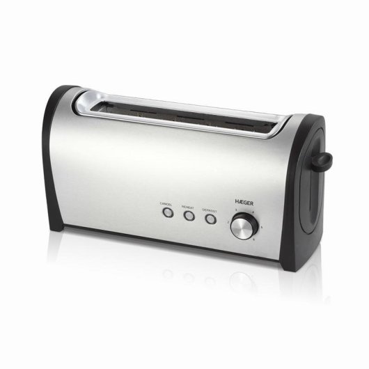 Grille-pain Haeger Desayuno 2 tranches, 1 fente extra-longue, 1000 W, 6 niveaux, noir et inox