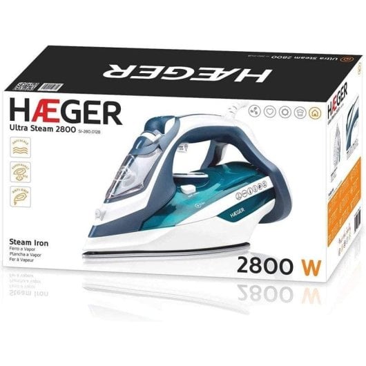 Fer à vapeur Haeger Ultra Steam 2800W semelle céramique bleu blanc 80g