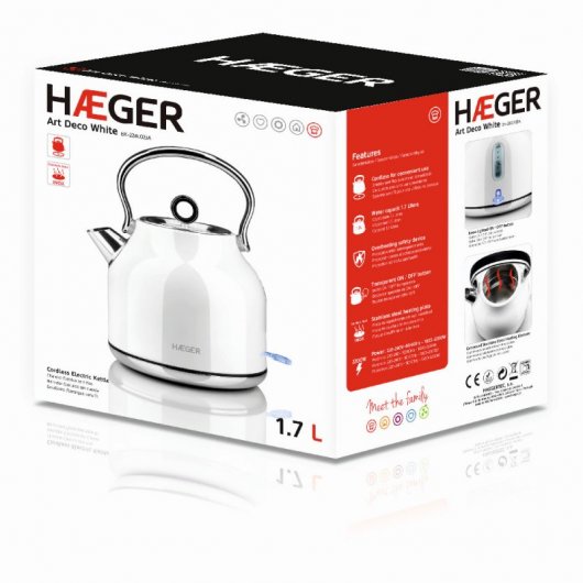 Bollitore Haeger Art Déco bianco 1,7 litri 2200 W