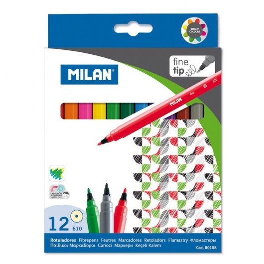 Milan Caja 12 Rotuladores Punta Fina 2mm Colores Surtidos