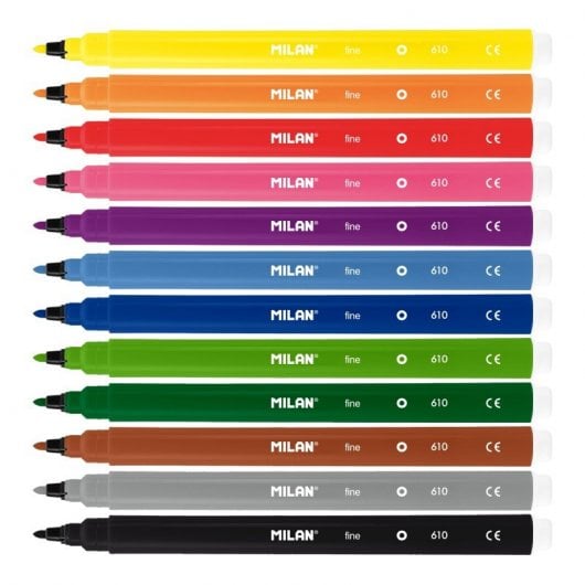 Milan Boite de 12 Feutres Pointe Fine 2mm Couleurs Assorties