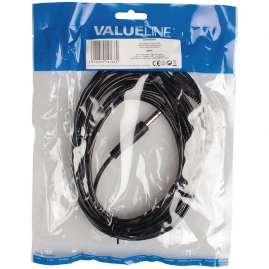 Valueline Cable de Audio Jack estereo 6.35mm Macho/Macho 5m
