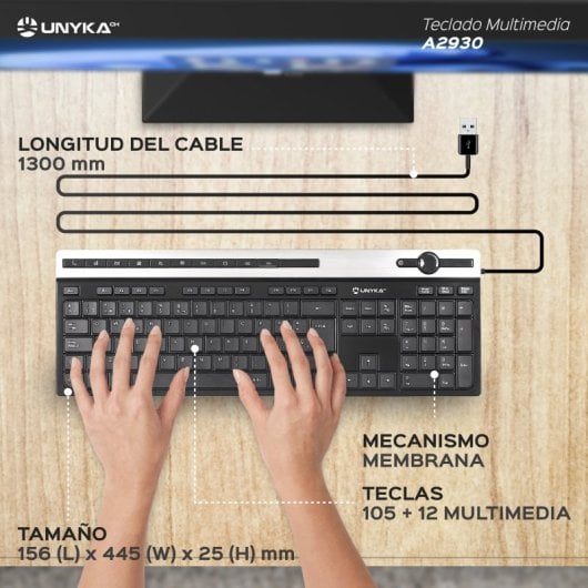UNYKAch A2930 Teclado Multimedia USB Negro
