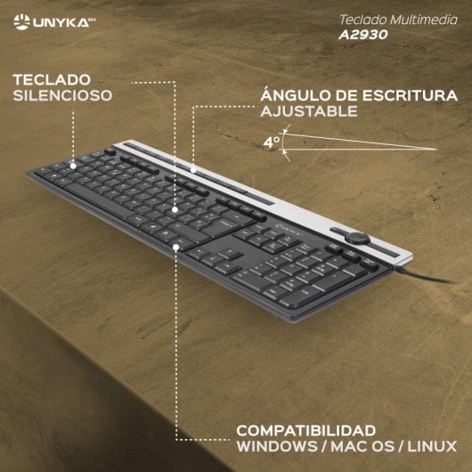 UNYKAch A2930 Teclado Multimedia USB Negro