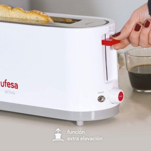 Torradeira Ufesa TT7365 1 Ranhura Comprida 900 W 7 Níveis Descongelação Vermelha e Branca