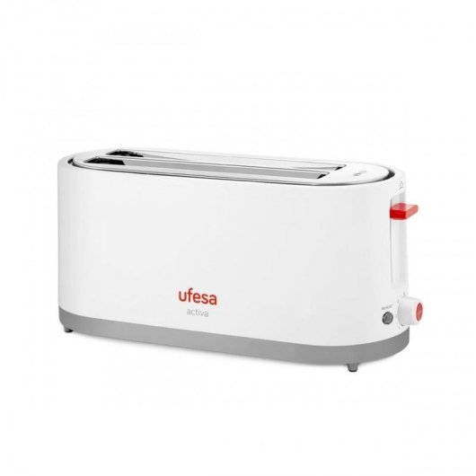 Broodrooster Ufesa TT7375 2 lange brede sleuven 1400 W 7 bruiningsstanden Ontdooifunctie Grijs rood wit